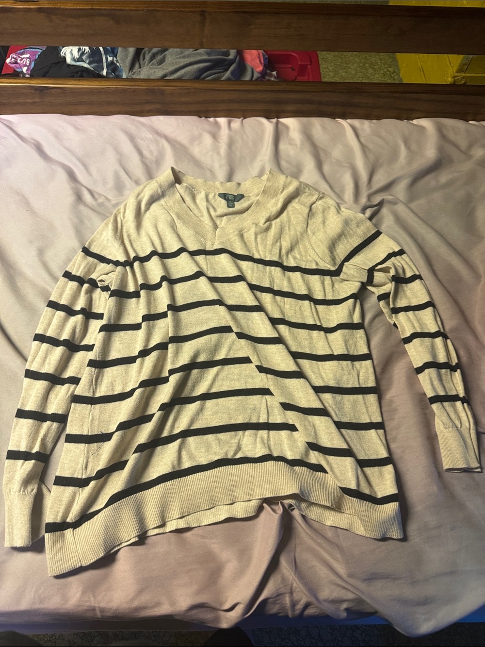 Terra & Sky Cream Long Sleeve Striped Knit Top